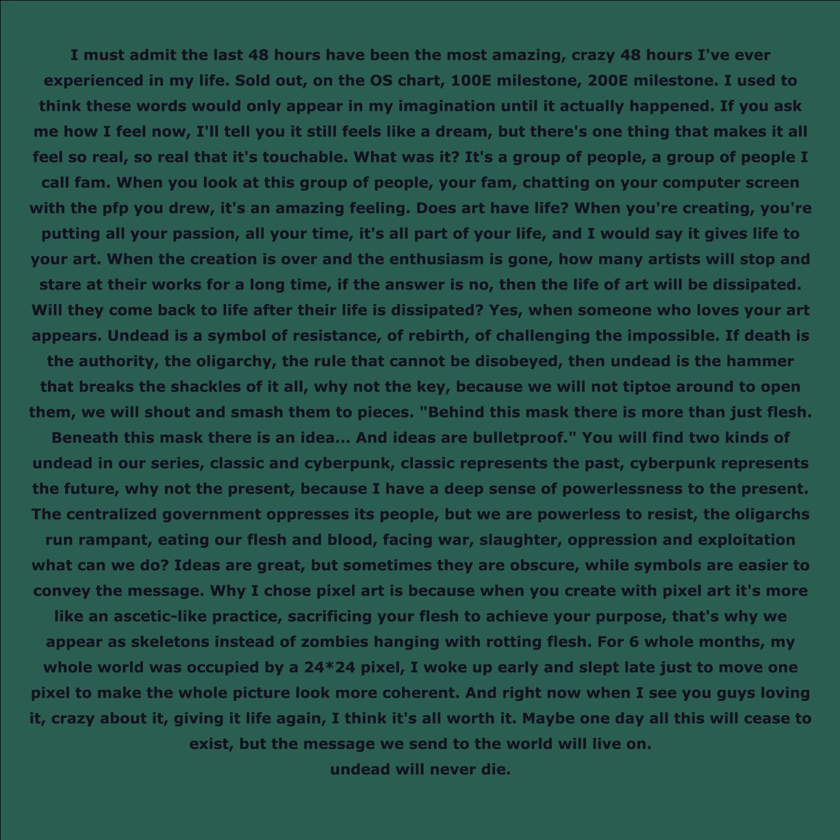 Genuine Undead - founder's statement, August 19, 2022
